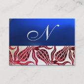 RED VELVET DAMASK TULIPS MONOGRAM Burgundy Blue Visitekaartje (Achterkant)