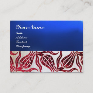 RED VELVET DAMASK TULIPS MONOGRAM Burgundy Blue Visitekaartje