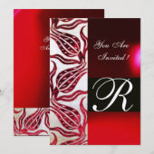 RED VELVET DAMASK TULIPS MONOGRAM Burgundy Gold Kaart (Voorkant / Achterkant)