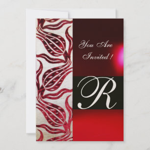 RED VELVET DAMASK TULIPS MONOGRAM Burgundy Gold Kaart