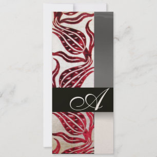 RED VELVET DAMASK TULIPS MONOGRAM Burgundy Gold Kaart