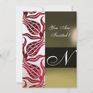 RED VELVET DAMASK TULIPS MONOGRAM Burgundy Gold Kaart