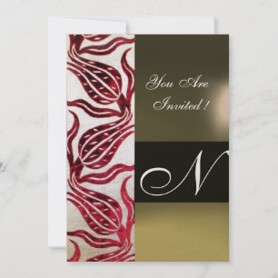 RED VELVET DAMASK TULIPS MONOGRAM Burgundy Gold Kaart