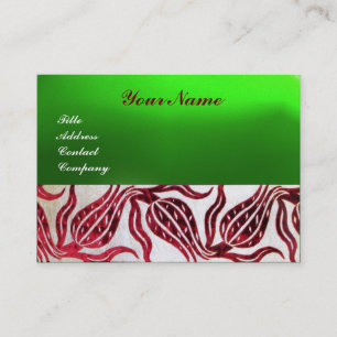 RED VELVET DAMASK TULIPS MONOGRAM Burgundy Green Visitekaartje