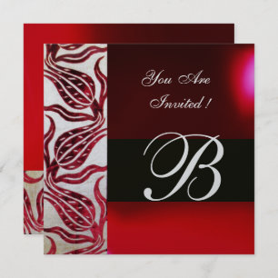 RED VELVET DAMASK TULIPS MONOGRAM Burgundy Silver Kaart