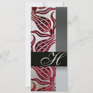 RED VELVET DAMASK TULIPS MONOGRAM Burgundy Silver Kaart