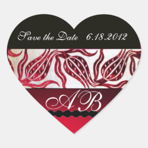 RED VELVET DAMASK TULIPS MONOGRAM Burgundy White Hart Sticker