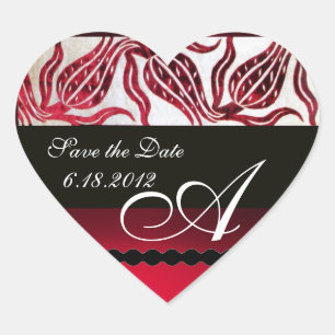 RED VELVET DAMASK TULIPS MONOGRAM Burgundy White Hart Sticker