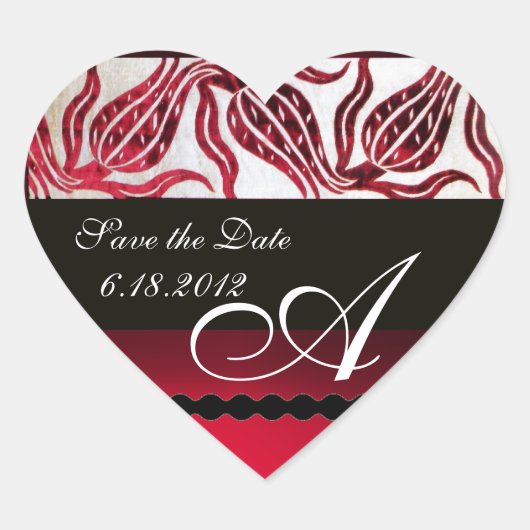 RED VELVET DAMASK TULIPS MONOGRAM Burgundy White Hart Sticker (Voorkant)