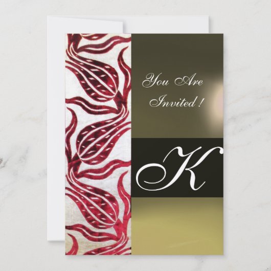 RED VELVET DAMASK TULIPS MONOGRAM Burgundy White Kaart (Voorkant)