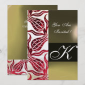 RED VELVET DAMASK TULIPS MONOGRAM Burgundy White Kaart (Voorkant / Achterkant)