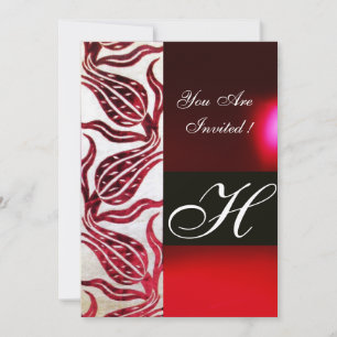 RED VELVET DAMASK TULIPS MONOGRAM Burgundy White Kaart
