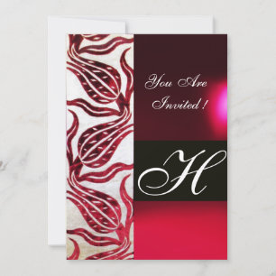 RED VELVET DAMASK TULIPS MONOGRAM Burgundy White Kaart