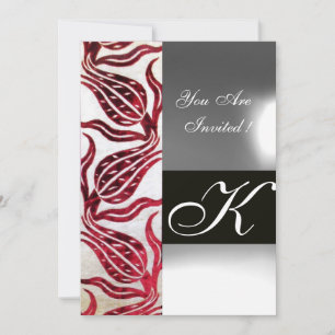 RED VELVET DAMASK TULIPS MONOGRAM Burgundy White Kaart
