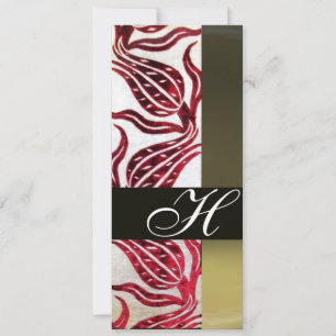 RED VELVET DAMASK TULIPS MONOGRAM Burgundy White Kaart