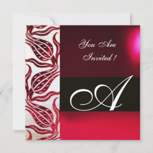 RED VELVET DAMASK TULIPS MONOGRAM Burgundy White Kaart
