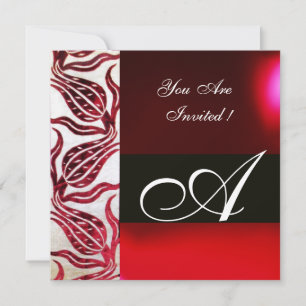 RED VELVET DAMASK TULIPS MONOGRAM Burgundy White Kaart