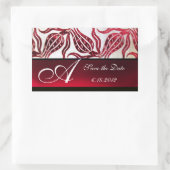 RED VELVET DAMASK TULIPS MONOGRAM Burgundy White Rechthoekige Sticker (Tas)