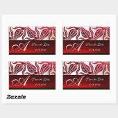 RED VELVET DAMASK TULIPS MONOGRAM Burgundy White Rechthoekige Sticker (Vel)