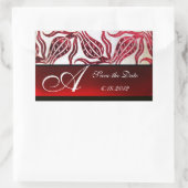 RED VELVET DAMASK TULIPS MONOGRAM Burgundy White Rechthoekige Sticker (Tas)
