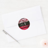 RED VELVET DAMASK TULIPS MONOGRAM Burgundy White Ronde Sticker (Envelop)