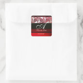 RED VELVET DAMASK TULIPS MONOGRAM Burgundy White Vierkante Sticker (Tas)
