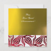 RED VELVET DAMASK TULIPS MONOGRAM Burgundy Yellow Kaart (Achterkant)