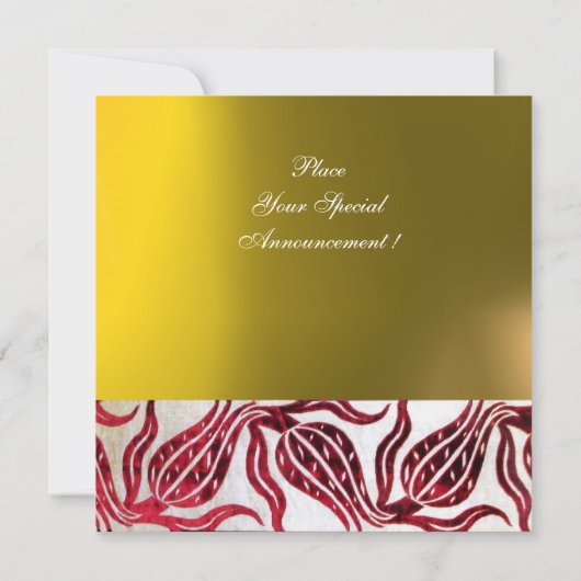 RED VELVET DAMASK TULIPS MONOGRAM Burgundy Yellow Kaart (Achterkant)