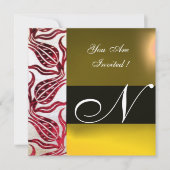 RED VELVET DAMASK TULIPS MONOGRAM Burgundy Yellow Kaart (Voorkant)