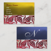 RED VELVET DAMASK TULIPS MONOGRAM Burgundy Yellow Visitekaartje (Voorkant / Achterkant)