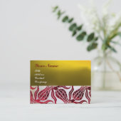 RED VELVET DAMASK TULIPS MONOGRAM Burgundy Yellow Visitekaartje (Staand voorkant)