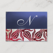 RED VELVET DAMASK TULIPS MONOGRAM Burgundy Yellow Visitekaartje (Achterkant)