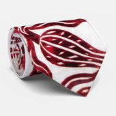 RED VELVET DAMASK TULIPS, Ruby Burgundy White Stropdas (Opgerold)