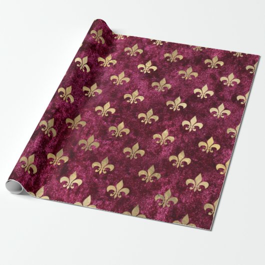 Red Velvet Fleur De Lis Mardi Gras Orleans Patroon Cadeaupapier (Uitgerold)