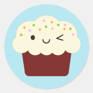 Red Velvet Kawaii Cupcake Ronde Sticker