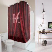 Red Velvet Pink Monogram Modern Script Wedding Douchegordijn