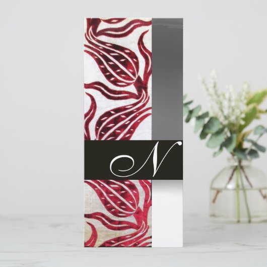 RED VELVET TULIP MONOGRAM Burgundy White Champagne Kaart (Staand voorkant)