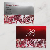 RED VELVET TULIP MONOGRAM Burgundy White Pearl Visitekaartje (Voorkant / Achterkant)