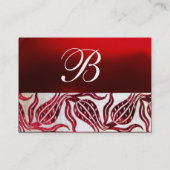 RED VELVET TULIP MONOGRAM Burgundy White Pearl Visitekaartje (Achterkant)