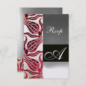 RED VELVET TULIPS MONOGRAM Burgundy White Ice RSVP Kaartje (Voorkant / Achterkant)