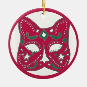 Red Venetian Cat Mask Design Keramisch Ornament