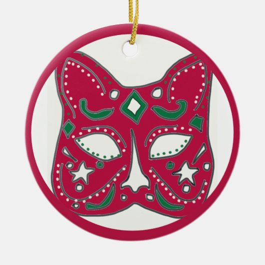Red Venetian Cat Mask Design Keramisch Ornament (Voorkant)