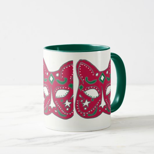 Red Venetian Cat Mask Design Mok (Voorkant rechts)