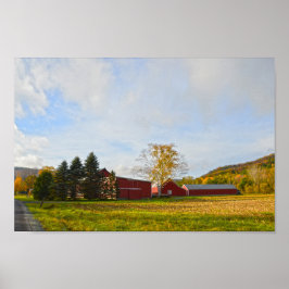 Red Vermont Barns in het najaar Poster