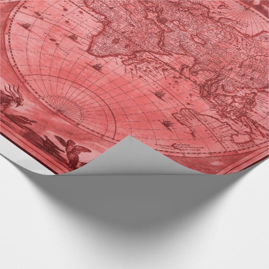 Red Version Antiek Wereldkaart J Blaeu 1664 Cadeaupapier (Hoek)