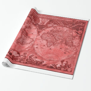 Red Version Antiek Wereldkaart J Blaeu 1664 Cadeaupapier