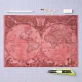 Red Version Antiek Wereldkaart J Blaeu 1664 Tissuepapier (Craft)