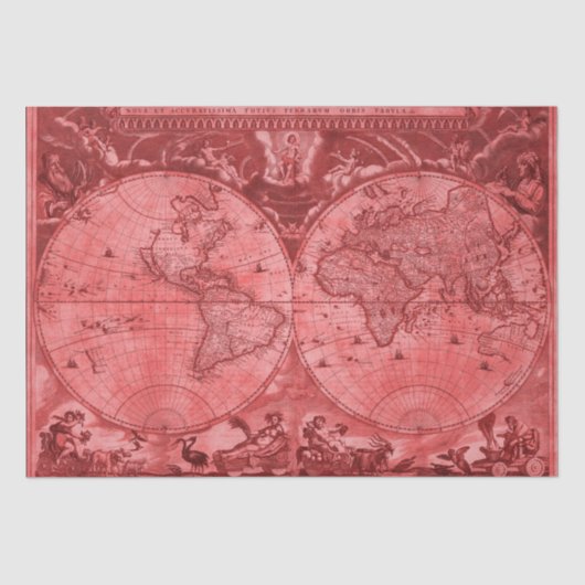 Red Version Antiek Wereldkaart J Blaeu 1664 Tissuepapier (Voorkant)