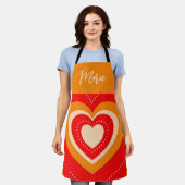 Red Vibrant Heart Cute Persoonlijke naam Schort (Gedragen)