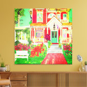 Red Victorian House Lush Yard Canvas Afdruk (Insitu (Woonkamer))